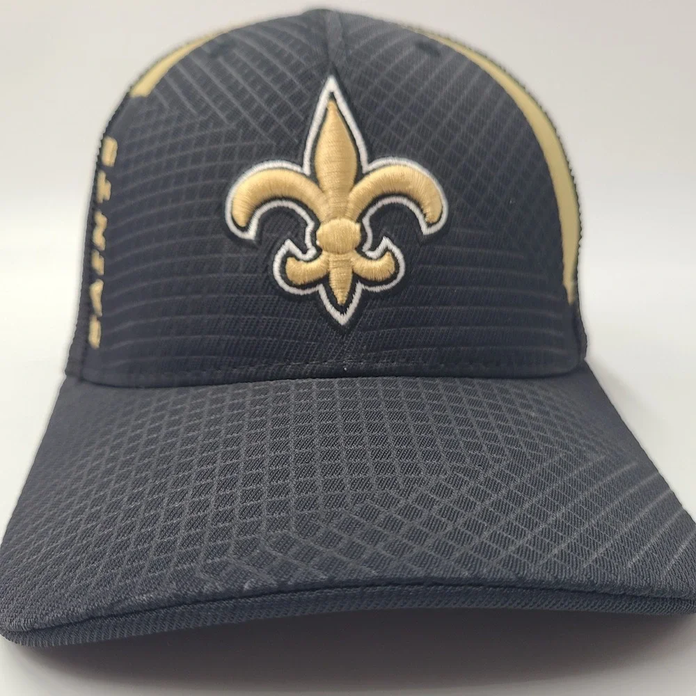 New Orleans Saints Hat Fitted S-M Trucker Mesh Reebok Black Gold NFL Football‎